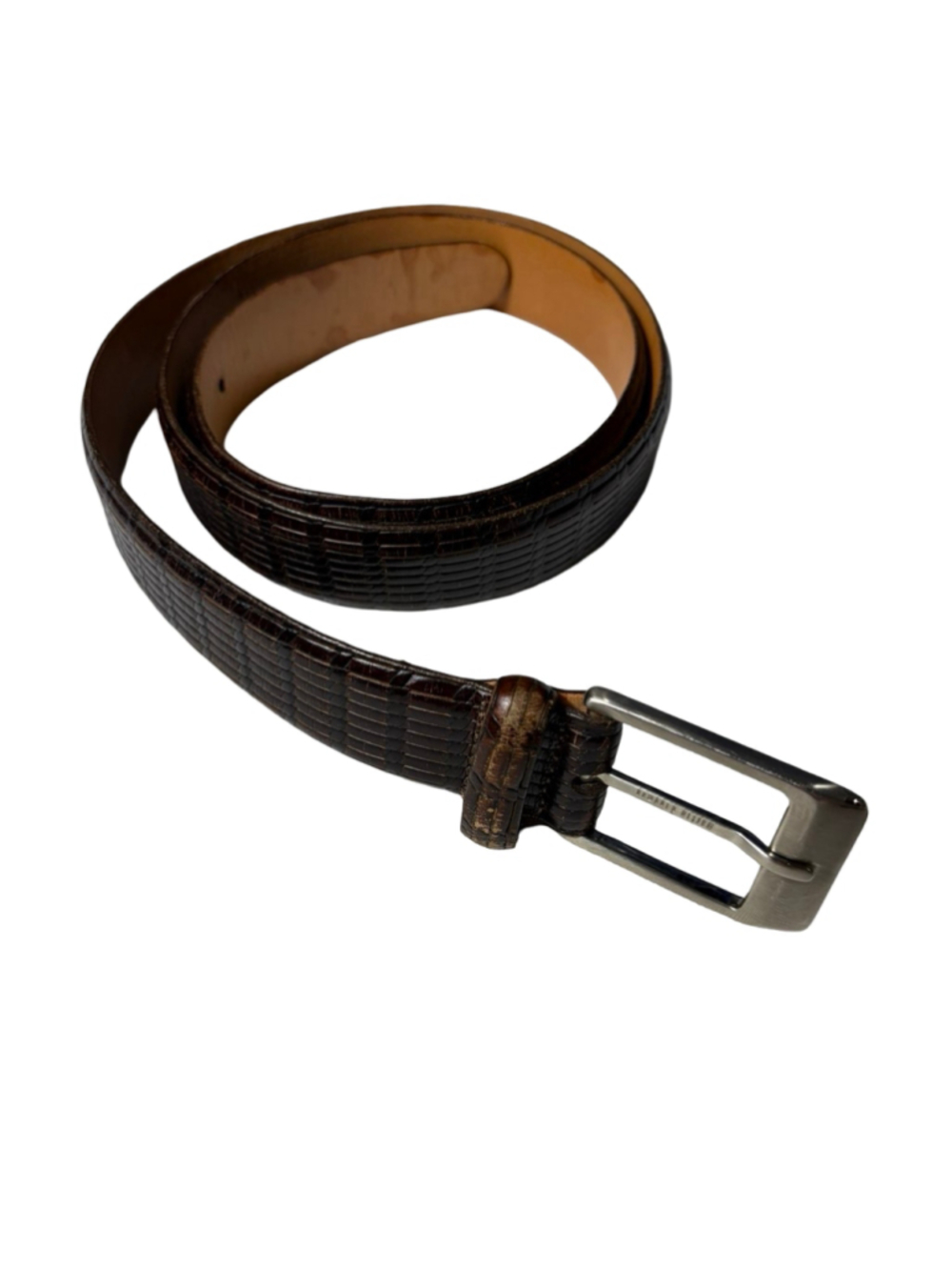 Martin Dingman Belt Mens 36 Brown Basket Grain Italian Calfskin Leather USA